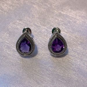 Amethyst Purple Tear Drop Detailed Stud Sterling Silver Earrings